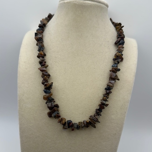 Natural Pietersite Chips Beaded Necklace with Gold Tone Hardware - Picture 2 of 13